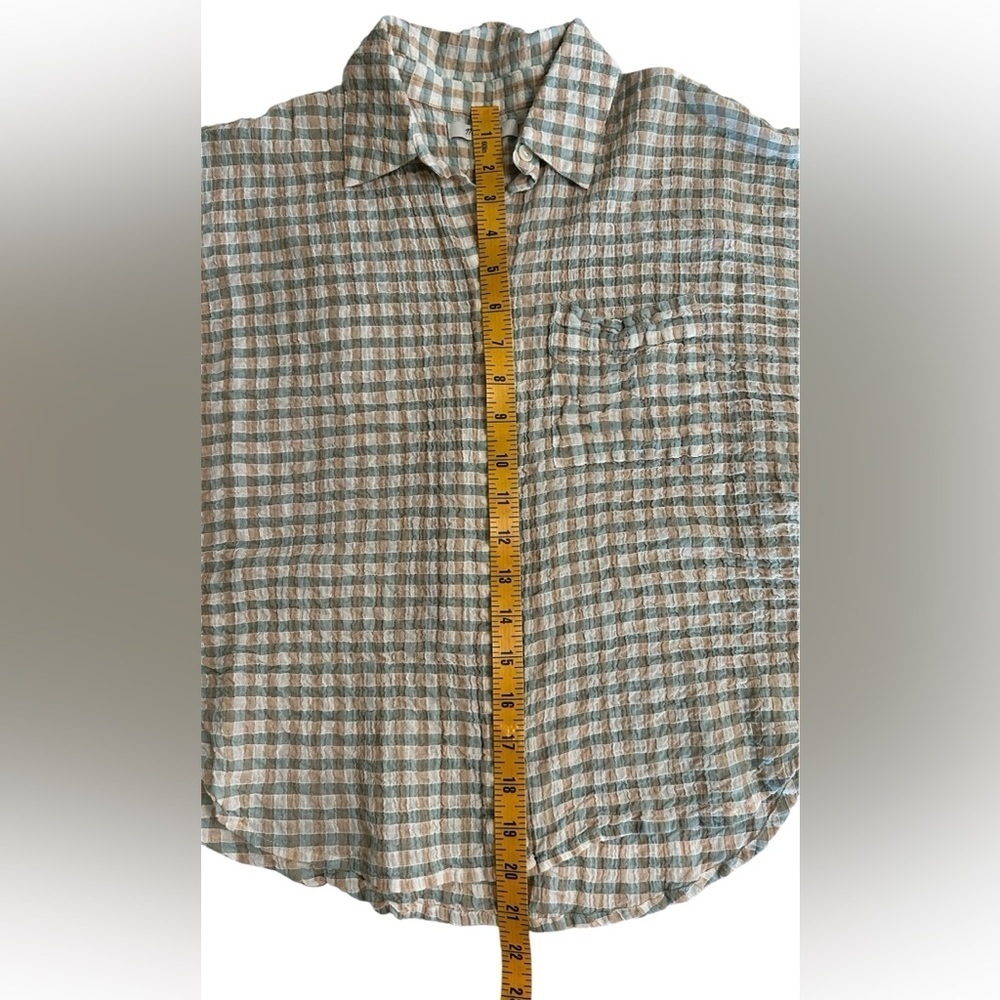MADEWELL Women’s Plaid Button-Up Shirt Cream/Tan Short Sleeves Size XXS - Picture 5 of 9